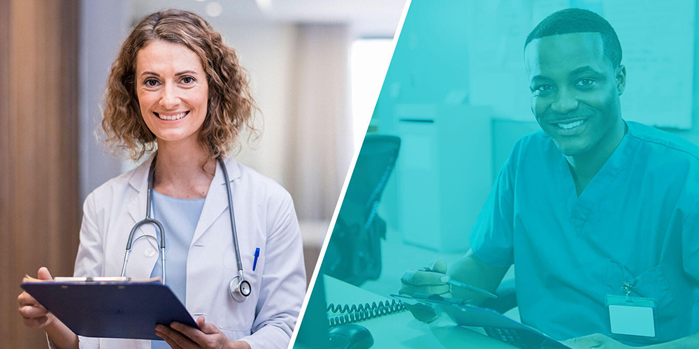Split image of doctor and nurse