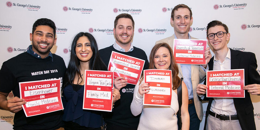SGU students during a residency match day.