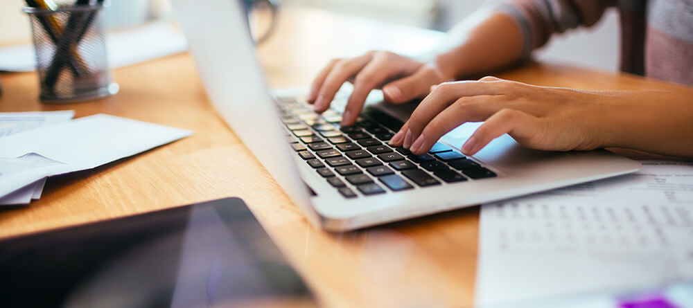 Close up of pre-med student preparing application materials