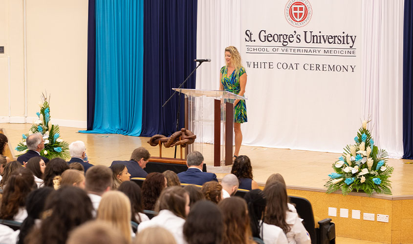 Christianne Shaw, DVM '12, master of ceremonies, SVM WCC