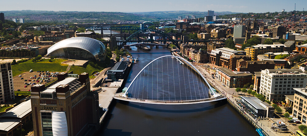Overhead shot of downtown Newscastle.