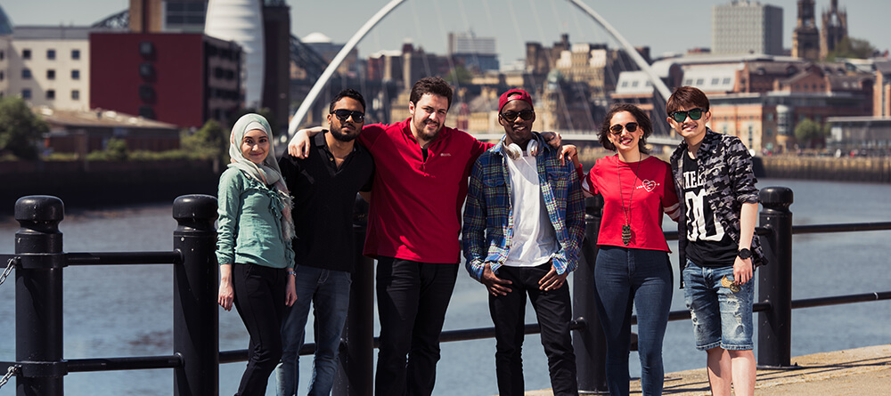 SGU Northumbria students posing in downtown Newcastle.