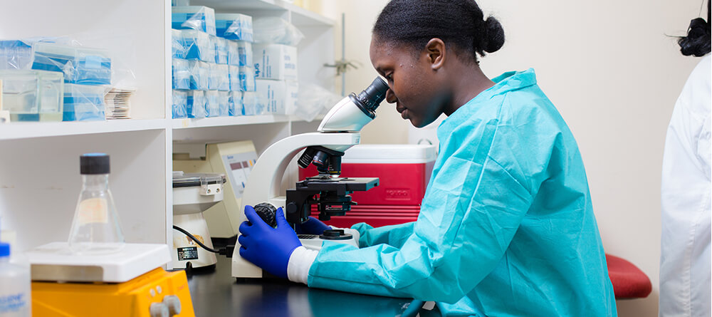 Student using microscope