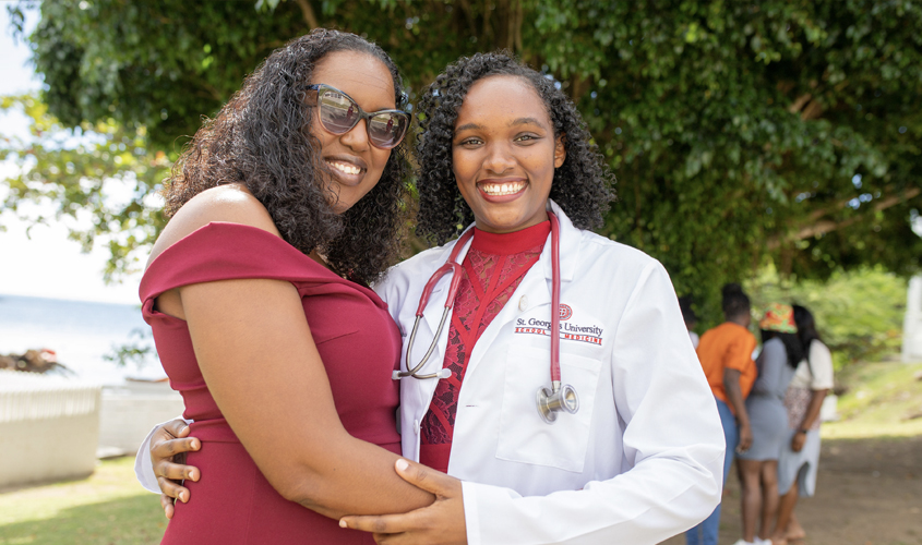 Already part of the SGU family, Frances Emmanuel, a Grenadian staff member in the School of Veterinary Medicine’s Small Animal Medicine and Surgery (SAMS) Department, couldn’t be any prouder of her daughter Shanique Emmanuel, BSc ’22, who is on track to becoming the first doctor in their family. 