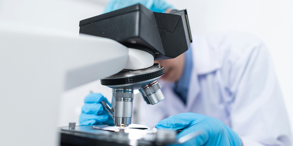 Student using microscope