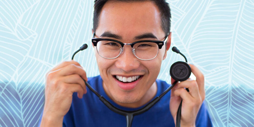 A smiling hospital volunteer