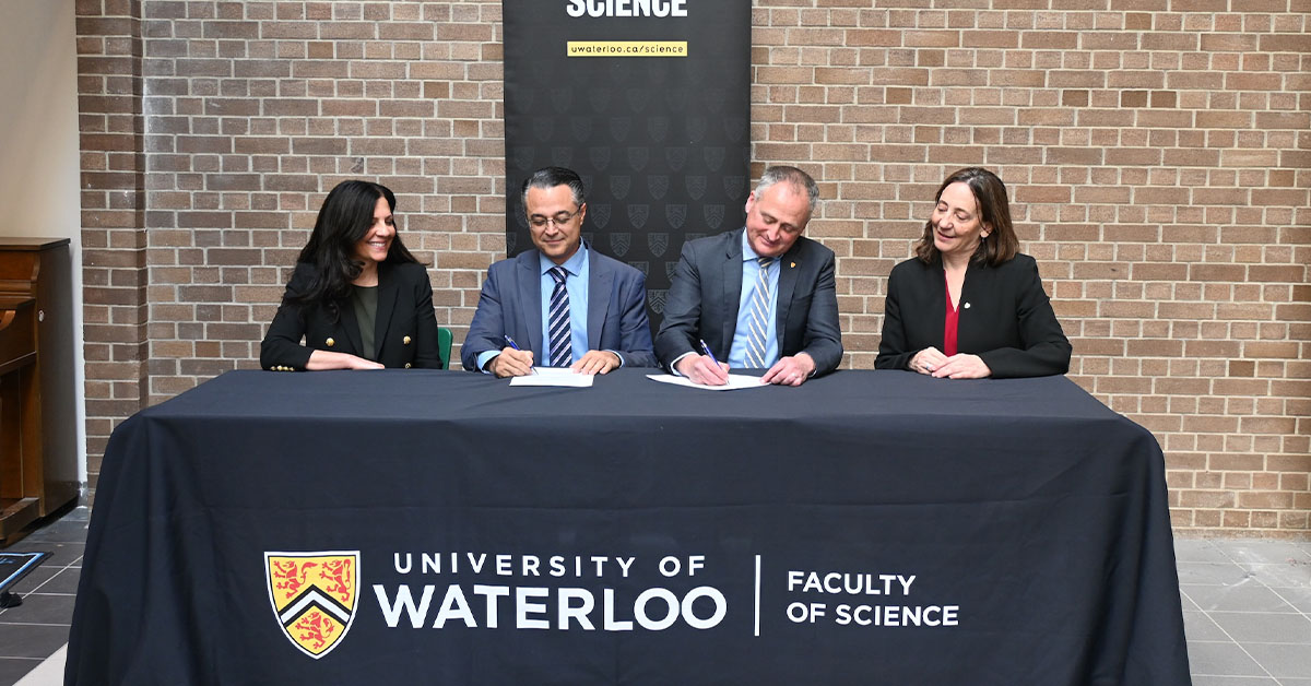 From left to right: Laura Bruno, vice-president, student recruitment at SGU; Dr. Marios Loukas, dean of the School of Medicine at SGU; Dr. Chris Houser, dean of the Faculty of Science at Waterloo; Dr. Laura Deakin, associate dean for teaching and learning, Faculty of Science at Waterloo. (Photo courtesy of University of Waterloo)